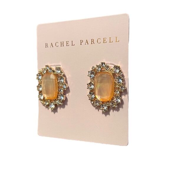 NWT Rachel Parcell Faceted Shell Halo Stud In Ivory Clear Gold - Picture 3 of 3